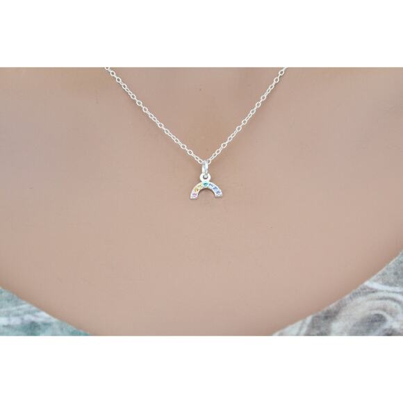 Sterling Silver Tiny Rainbow Charm with Nano Gems Necklace - Picture 3 of 4